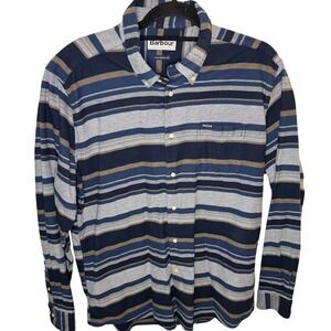 Barbour Tailored Fit Striped Long Sleeve Button Down Shirt Men's XL Navy Cotton